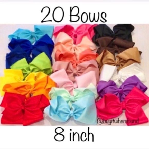20 Rainbow Color Bows - 8 inch Hair Bows with Alligator Clips - Picture 2 of 7